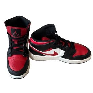 Boys Nike Red And Black Air Jordan 1 Mid Sneakers